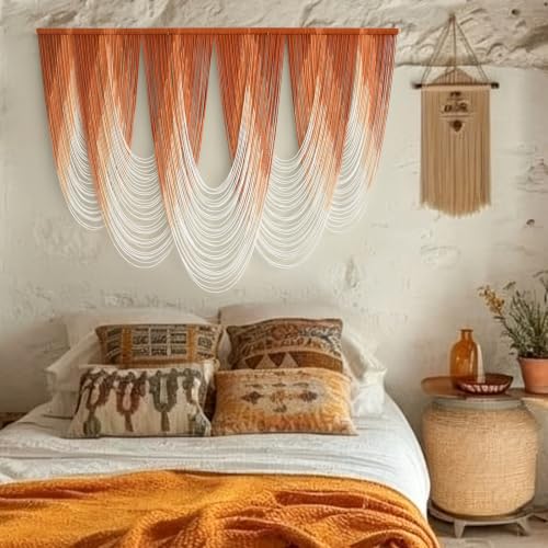 Macrame Wall Hanging Orange Boho Dip Dye Fiber Art Craftsmanship 57"W*41"L