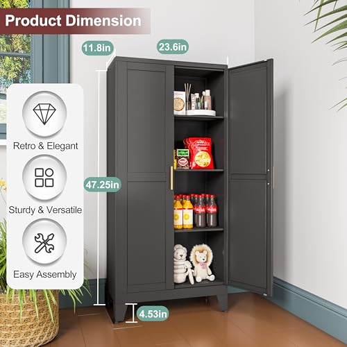Metal Pantry Cabinet with 2 Doors and Adjustable Shelves