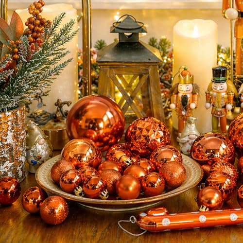 24ct Christmas Ball Ornaments Set Yellow Shatterproof Xmas Tree Hanging Decorations Perfect for Fall Thanksgiving Holiday Decor (24 Count)