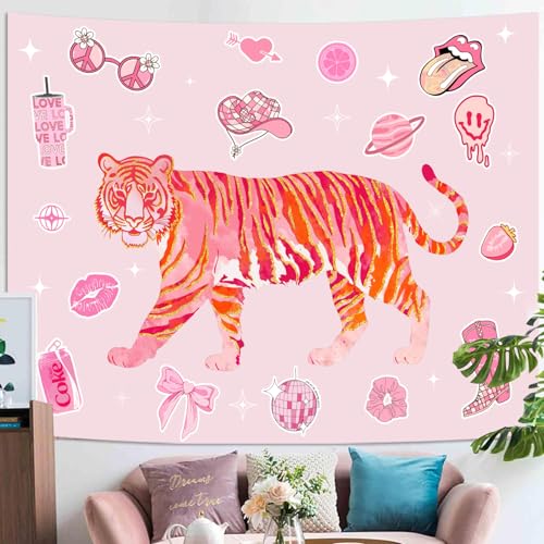 Y2K Tapestry Pink Tiger Wall Tapestry