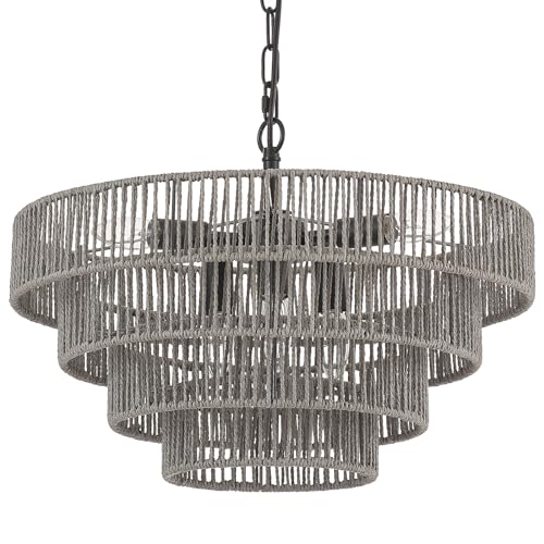 20” Hand Woven Rattan Chandelier 6