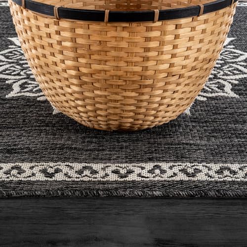 Outdoor Rug 10x14 Medallion Darkgray Modern Large Area Rugs for Indoor and Outdoor Patios Kitchen and Hallway Mats Washable Porch Deck Outside Carpet (140 Sq Ft)