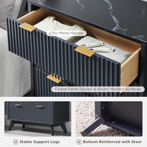 32" Large Fluted Nightstand with 3 Drawers Set of 2 (2 Count)