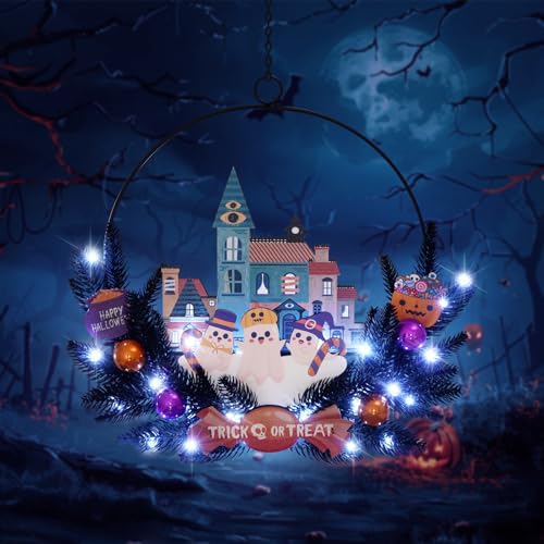 Lighted Halloween Wreaths for Front Door