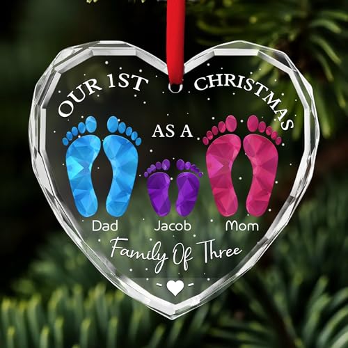 First Christmas As A Family of Three Personalized Glass Ornament