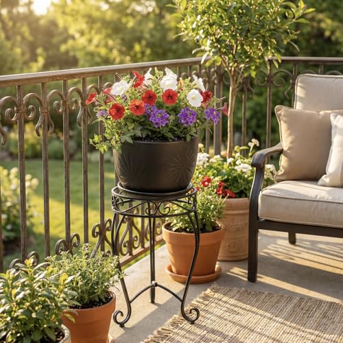 7 Inch Black Ceramic Sunburst Planter Pot with Attached Saucer