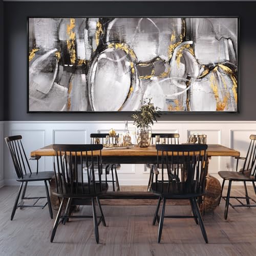 Abstract Canvas Wall Art Grey and Gold Wall Decor Line Print Pictures 32"x70" Bedroom Large Artwork Over Bed Office Posters