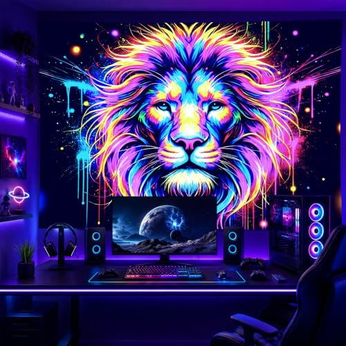 Blacklight Tapestry Lion Fantasy Room Decor 78 x 59 Inch