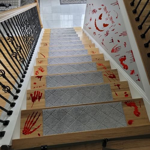 Scary Halloween Decorations Bloody Handprint Footprint Stickers Clings Decals Window Bathroom Floor Restroom (5 Count)