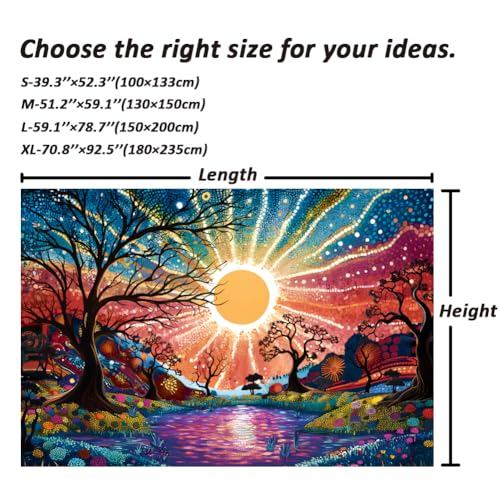Tree of Life Tapestry Trippy Sun Forest Tapestries Colorful Starry Sky Tapestries Hippie Nature Landscape Wall Tapestry Aesthetic Vintage Wall Hanging for Living Room Bedroom