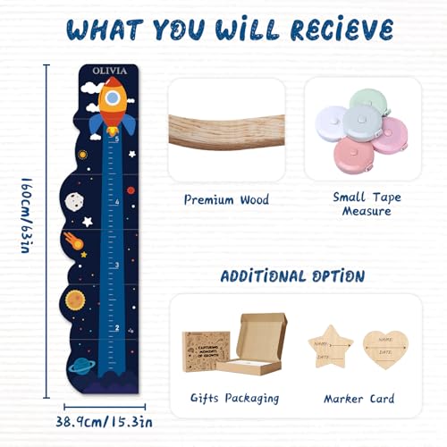 Custom Name Wood Wall Height Chart for Kids Growth Tracking