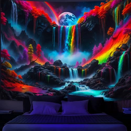 Blacklight Waterfall Planet Tapestry