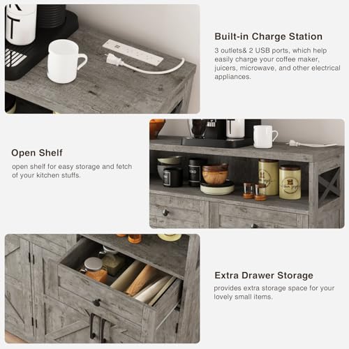 Farmhouse Buffet Cabinet with Drawers & Barn Doors