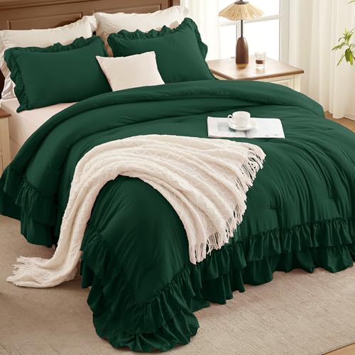 Dark Green Ruffle Comforter Set King