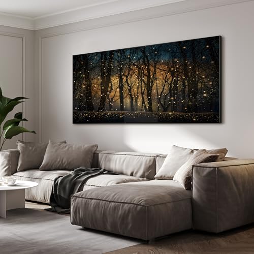 24"x46" Extra Large Framed Wall Art Magical Firefly Night Forest