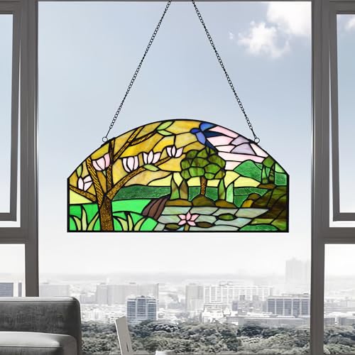 Half Moon Stained Glass Window Hanging Tiffany Style 16" x 8" Half