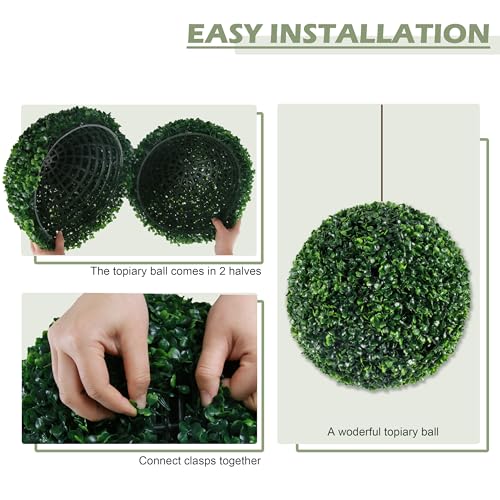 2 PCS 13.7 inch 2 Layers Artificial Plant Topiary Ball Faux Boxwood
