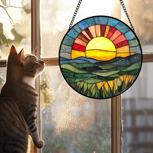 Sunset Gradient Stained Glass Window Hanging Suncatche Gift for Women 9.8"