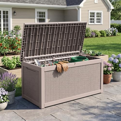 325 Gallon Outdoor Storage Box Waterproof Lockable Resin Deck Box Large