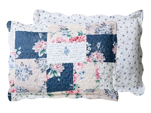 Pink Rose & Blue Toile Patchwork Quilt Set