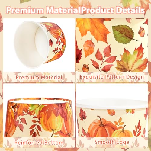 120 PCS Fall Paper Cups 12 oz Maple Leaves Pumpkin Snack Bowls Disposable Autumn Thanksgiving Dessert Cups for Fall Thanksgiving Halloween Harvest Party Snacks Candies Party Supplies (12 Count)