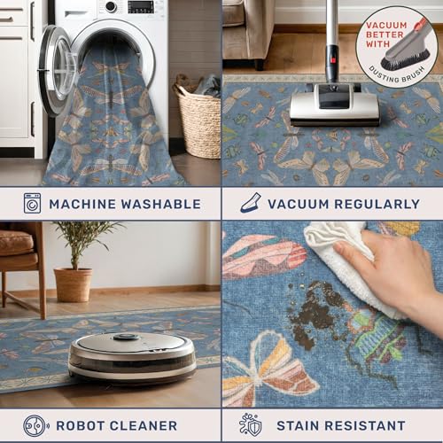 Blue Insect 2'6'' Wide 8' Long Hallway Runner Rug (20 Sq Ft)