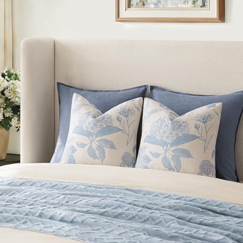 Set of 2 Linen Floral Vintage Throw Pillow Covers Neutral Accent Decorative Cozy Cushion Covers Farmhouse Boho Home Decor for Sofa Chair Couch Bedroom Living Room