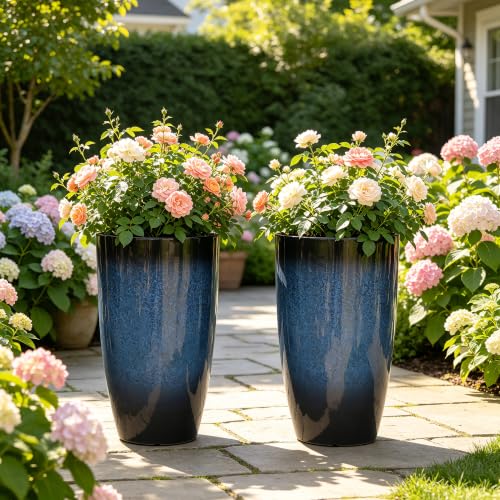 Autodaya 24" Large Tall Outdoor Planters Set of 2 (2 Count)