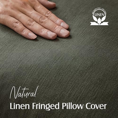 Decorative Linen Fringe Throw Pillow Covers 16×16 Dark Green (2 Count)