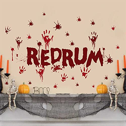 Halloween Redrum Murder Wall Decals Horror Ghost Bloody Handprint Stickers (37 Count)