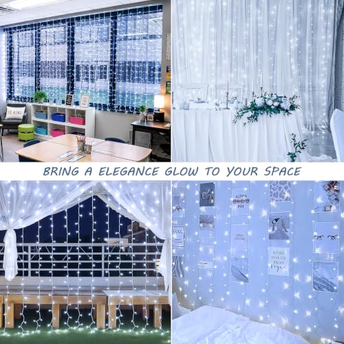 9.8FT x 9.8FT White Curtain Lights Plug in
