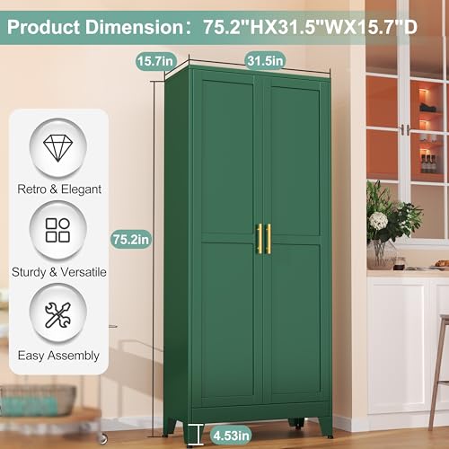Metal Pantry Cabinet with 2 Doors and 5 Adjustable Shelves