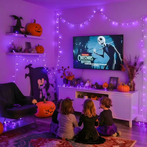 Connectable 8 Modes 100 LED Purple Halloween Lights Indoor Plug in (33 Foot)