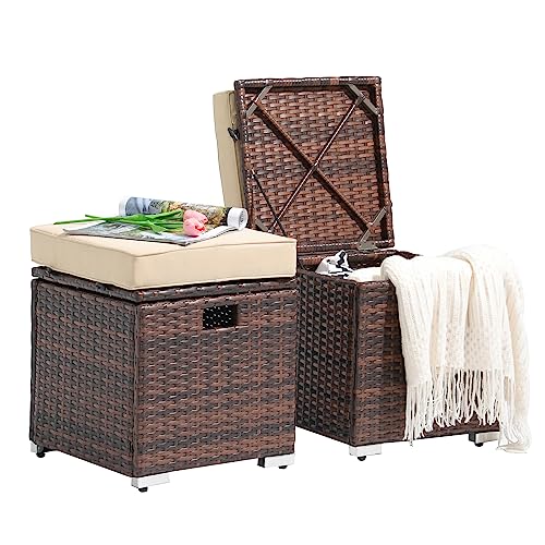 2 Piece Outdoor Patio Ottoman with Storage