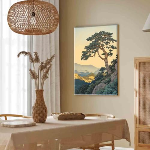 Vintage Japanese Forest Poster Tranquil Mountain Landscape Wall Art 16x24inch framed