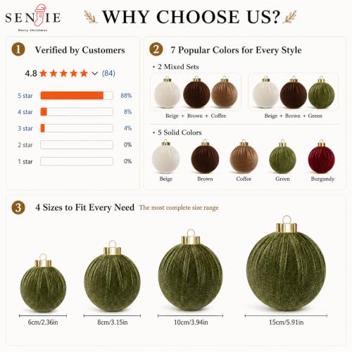 4IN Velvet Ornaments for Christmas Tree Decor (6 Count)