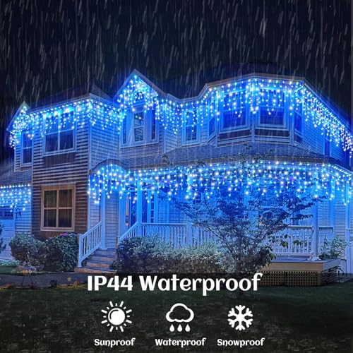 Blue and White Christmas Lights Outdoor Icicle Lights for Outside 33ft 400L