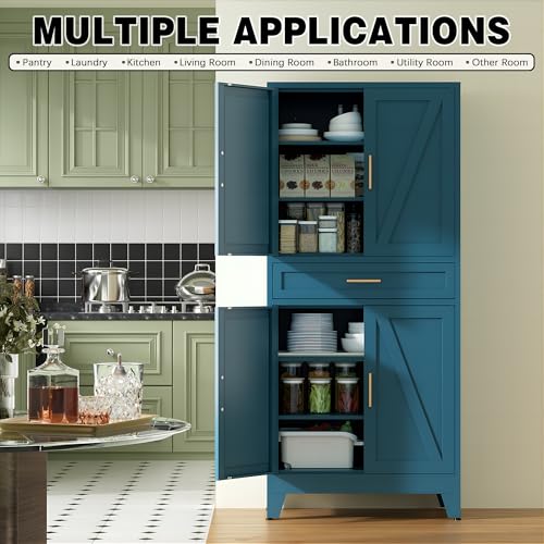 Farmhouse Storage Kitchen Pantry Cabinet with 4 Barn Door