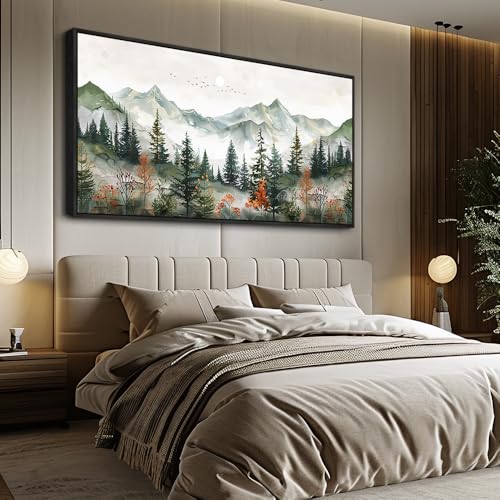 Black Framed Canvas Wall Art For Living Room Large Wall Decor For Office Bedroom Decorations Forest Mountain Pictures Modern Paintings Artworks Mural Aesthetic Home Decor 30x60 In