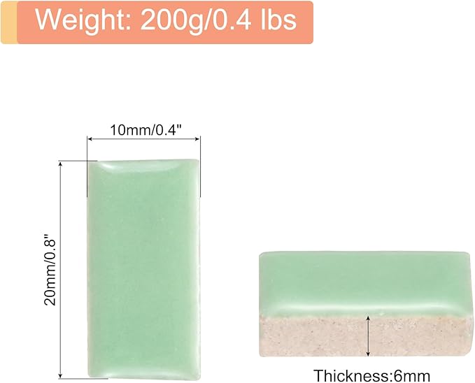 MECCANIXITY 200g Ceramic Mosaic Tiles for Crafts Bulk, Rectangle Light Green Ceramic Tiles for Mosaic Kits Garden Stepping Stone Cup Mat