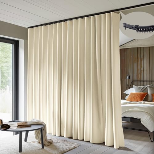 Room Divider Curtains with Flexible Ceiling Curtain Tracks Set