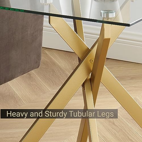 Gold Square Glass Side & End Table with Tempered Glass Top and Metal Tubular Legs