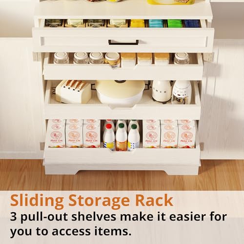72" Kitchen Pantry Cabinet with Sliding Rack & Adjustable Shelves