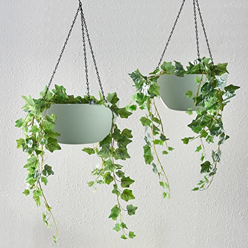 13 inch 2 Pack Large Hanging Planters for Indoor Outdoor Plants with Drainage Holes and Chain (2 Count)