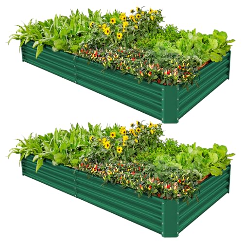 2 Pack 8×4×1ft Galvanized Metal Raised Garden Bed (2 Count)