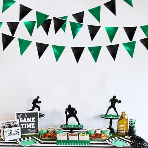 Black Green Party Decorations Metallic Fabric Triangle Pennant Banner Flag Bunting Garland for Video Game Soccer Birthday Graduations Wedding Bachelorette Halloween Outdoor Holiday Party Supplies (36 Count)