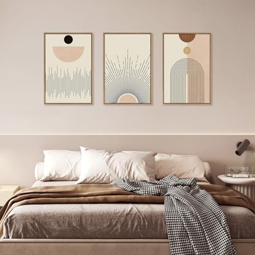 Large Abstract Boho Line Framed Canvas Wall Art Set (3 Count)