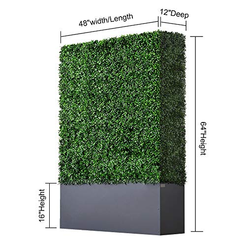 Artificial Boxwood Hedge Wall with Dark Gray Stainless Steel Planter Box Privacy Wall Backdrops (21.32 Sq Ft)