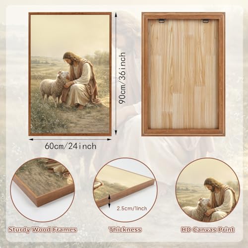 KAlRNE Jesus sheep Large Wall Art Christian Framed Print Set (3 Count)
