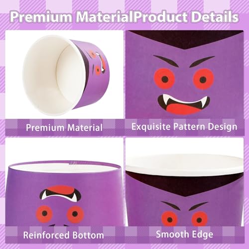 120 Pcs Halloween Ice Cream Cups 12 oz Disposable Ghost Pumpkin Cat Paper Dessert Snack Soup Bowls Halloween Yogurt Cup Containers for Hot or Cold Food Candies Baby Shower Birthday Party Supplies (120 Count)